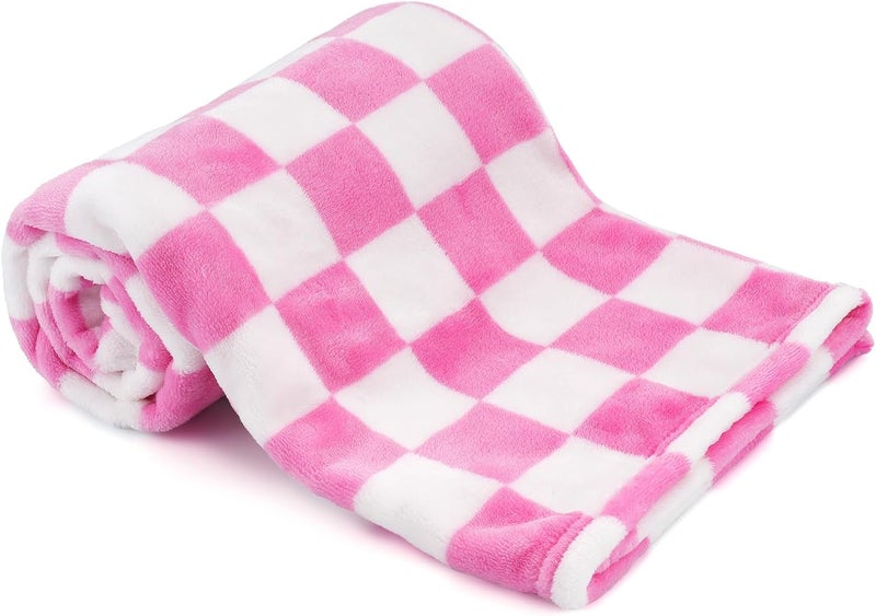 GreatBba Plush Checkered Baby Blanket for Boys Girls Nursery, 30"*40" Warm Short Fleece Blanket Neutral for Infant Newborn, Small Fuzzy for Sleeping, Chenille Baby for Stroller (Pink&White) - Image 1